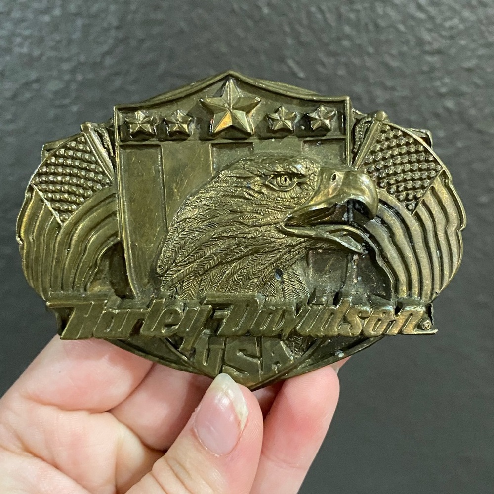 Vintage Harley Davidson American Flag Eagle Belt Buckle